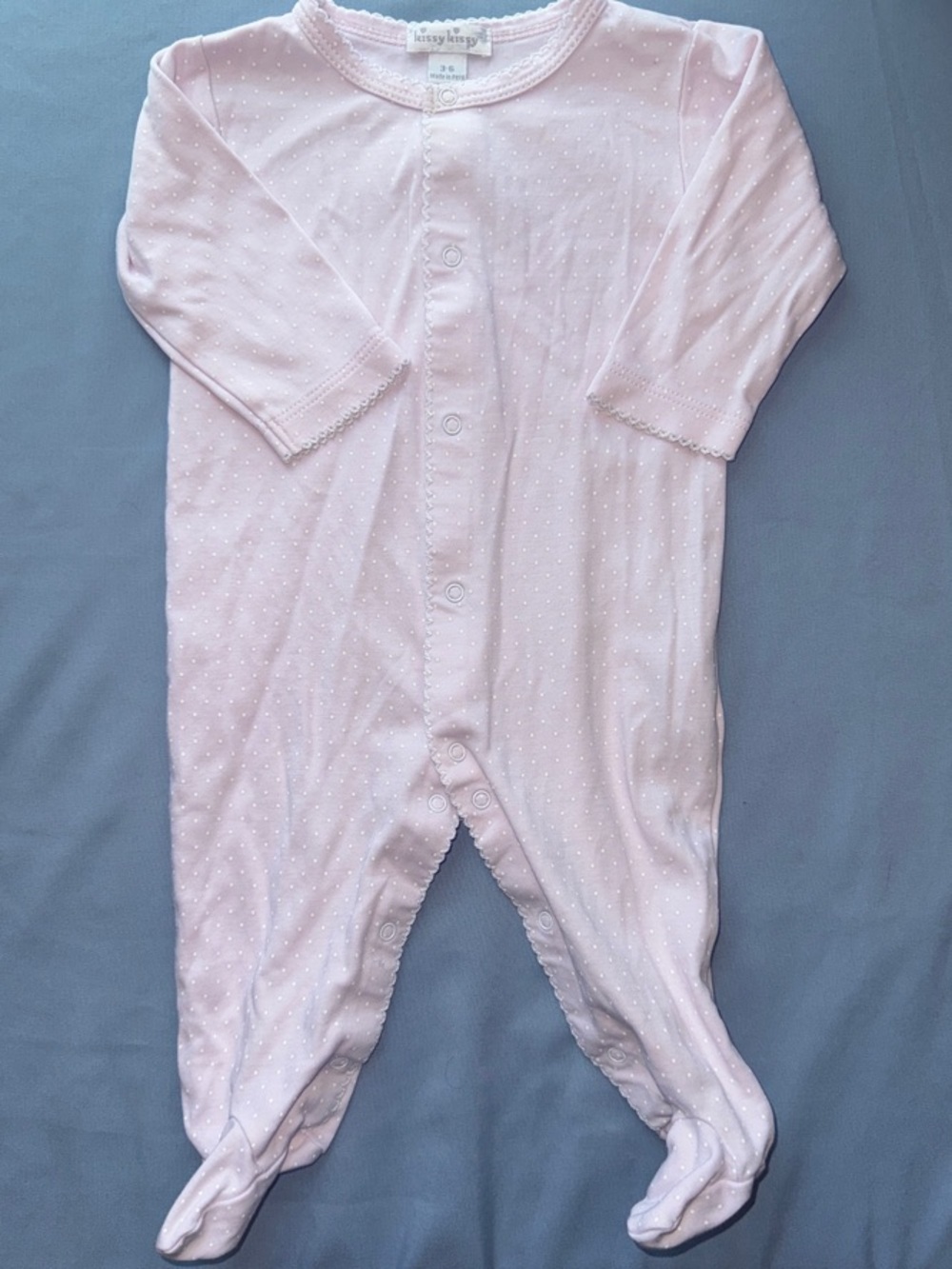 Kissy Kissy Pale Pink Dot Footed One-Piece